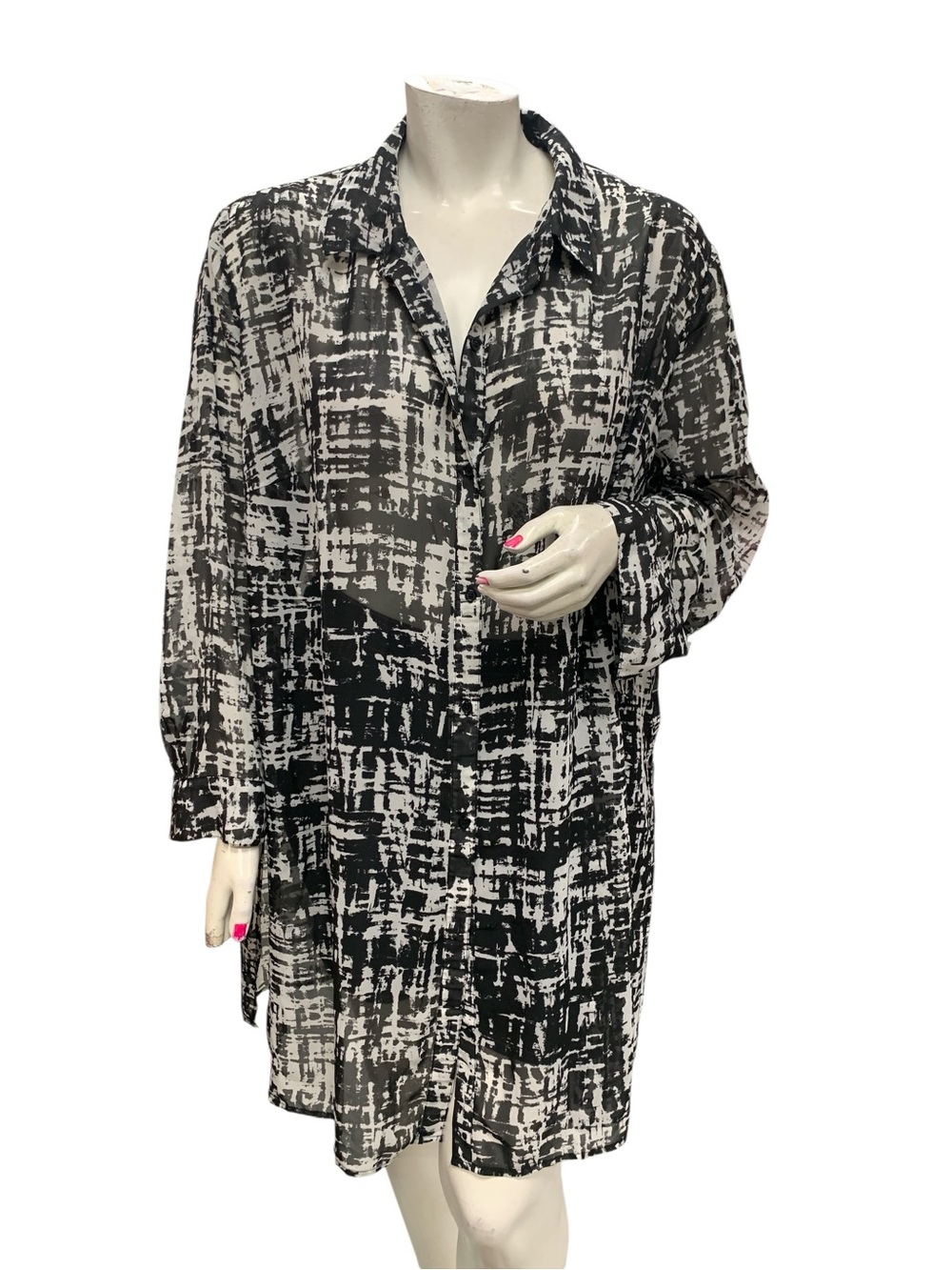 Ava & Viv Black and White Abstract Button-Front Shirt Dress Size 4X